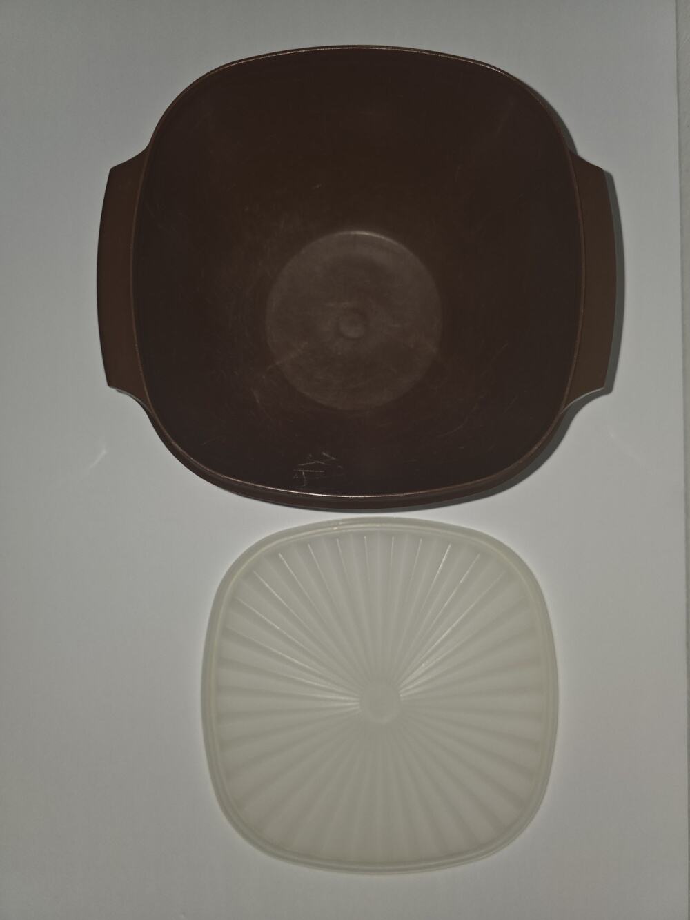Vintage Tupperware Servalier Serving Bowl 858 With Lid Coco Brown Clear Lid